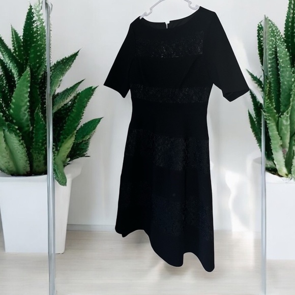 rickie freeman Teri Jon Women’s Black Tiered with Lace Detail Formal Dress Sz-8 - Picture 4 of 9